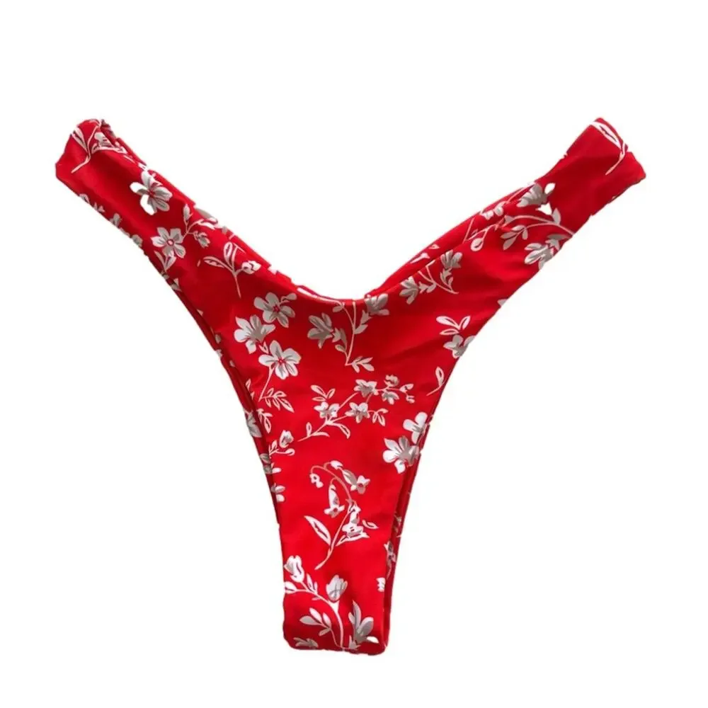 Zaful Bikini Set Red White Floral Knot Cheeky Two Piece Swim Bikini Size 4 NEW - Picture 3 of 11